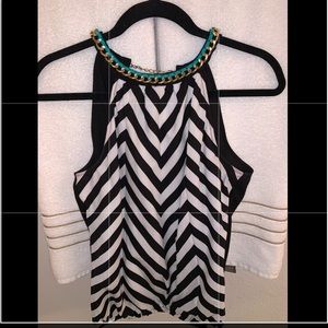 Black/white Stripe w/ gold chain neckline top